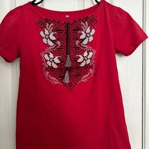 Red Embroidered Short Sleeve Top. New without tag. Made in Ukrainian.